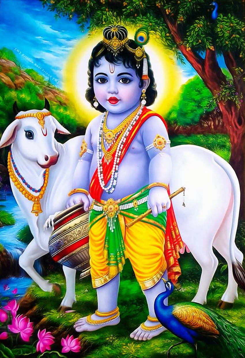 Krishna, Krishna et Vache Fond d'écran de téléphone HD