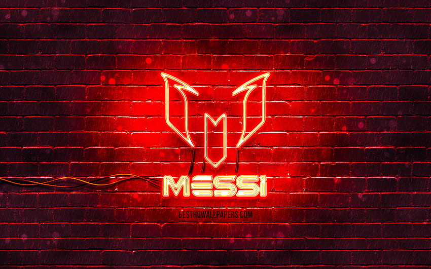 Lionel Messi rotes Logo, , rote Backsteinmauer, Leo HD-Hintergrundbild