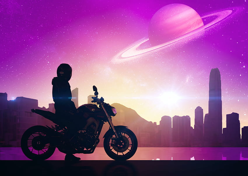 Art, Universe, City, Motorcyclist, Motorcycle, Bike HD wallpaper