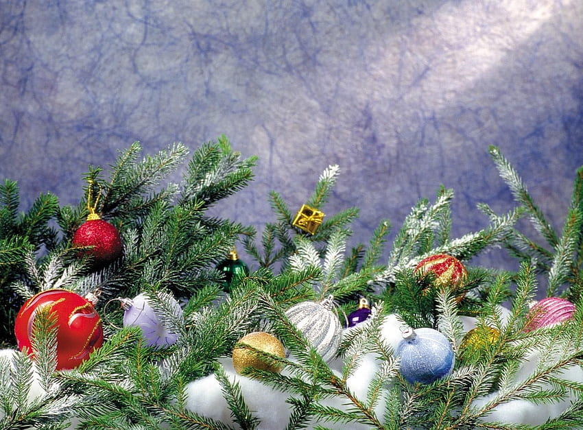 Święta, dekoracje, śnieg, wakacje, gałęzie, igły, blichtr, cekiny Tapeta HD