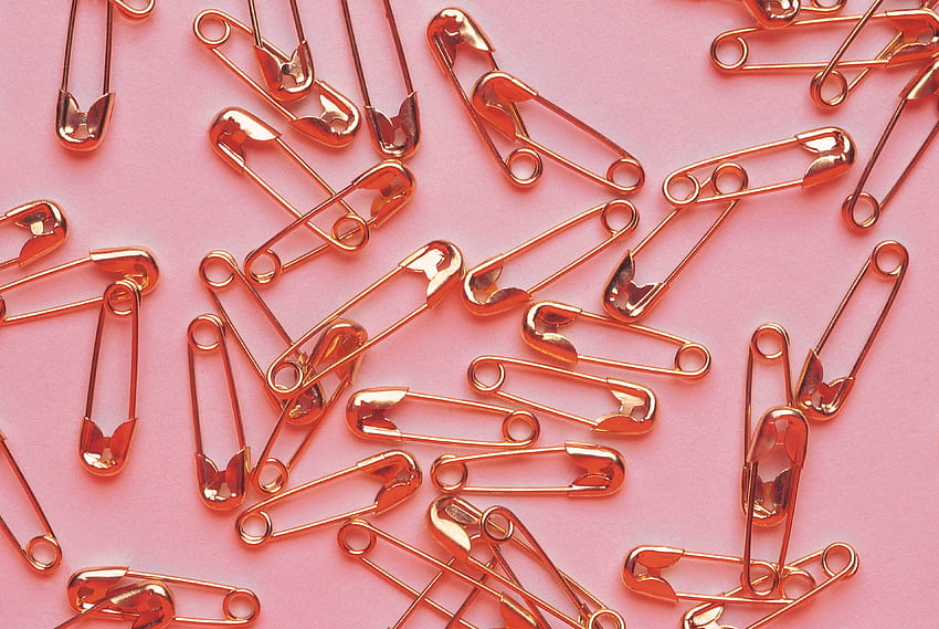 Pink Background, Gold, , , Metal, Pins, Safety Pins HD wallpaper