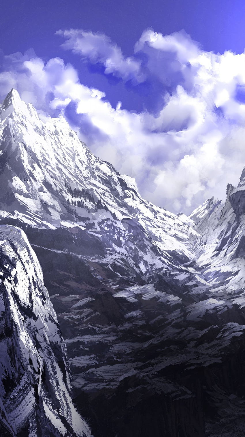 Anime, mountains, summit, art, . Mountain art HD phone wallpaper