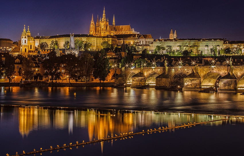 Prague, Czech Republic, night city, Prague, Charles bridge, Czech Republic, Charles Bridge, the Vltava river, Vltava river for , section город, Prague Night HD wallpaper