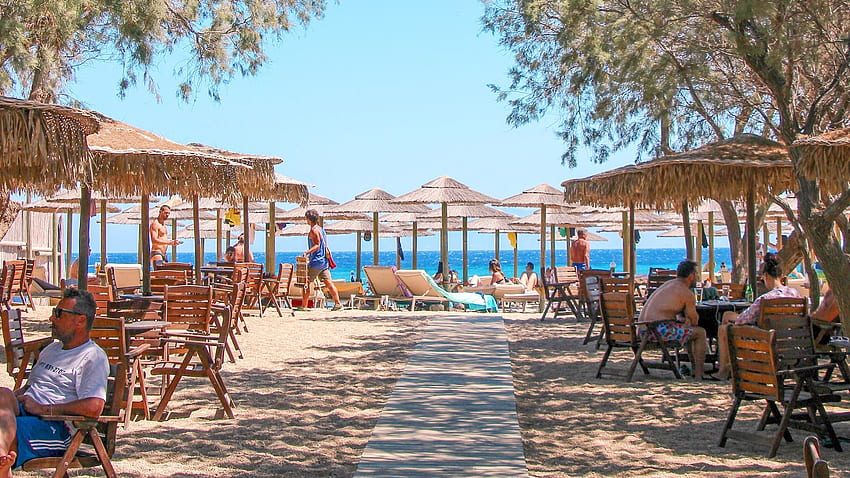 Mikonos Sahil Barı. Agrari Beach Hotel, Mikonos Adası Yunanistan HD duvar kağıdı