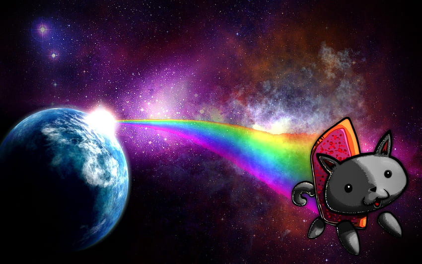 Nyan Cat, Memes, Gato, Planeta, Espacio, Arcoíris, Estrellas fondo de pantalla