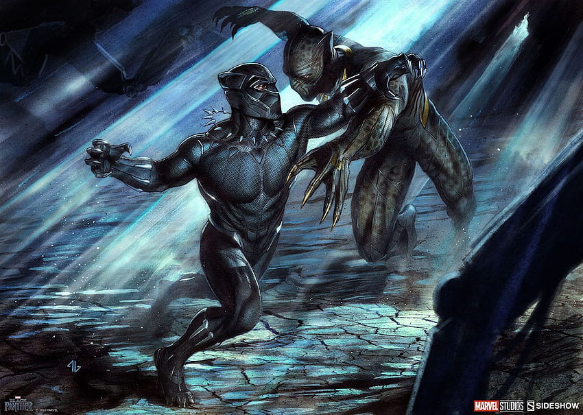 Marvel Black Panther vs Erik Killmonger Art Print by Sideshow Collectibles. Black panther marvel, Black panther art, Black panther HD wallpaper