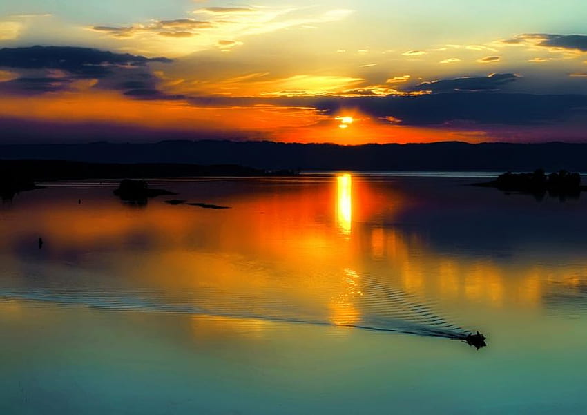 Summer Evening, colors, sky, beautiful, lovely, sun, lake, sunset HD wallpaper
