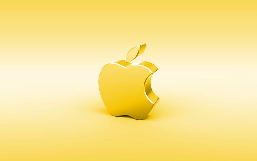 Apple yellow 3D logo, minimal, yellow background, Apple logo, creative, Apple metal logo, Apple 3D logo, artwork, Apple for with resolution . High Quality HD wallpaper
