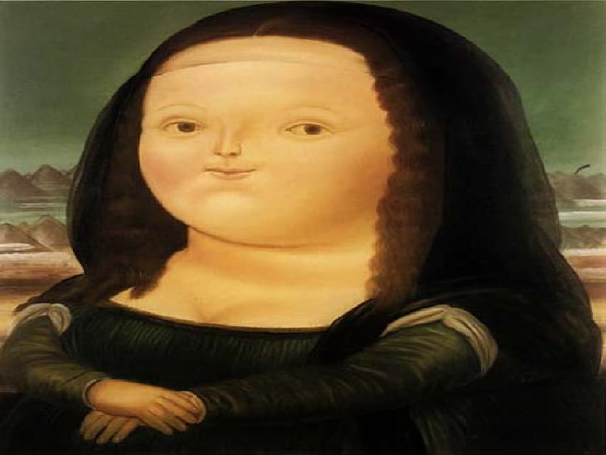 Дебелата Мона Лиза, мона лиза, странно, лиза, мона, хора, мазнини, зелено, карикатура, Фернандо Ботеро HD тапет