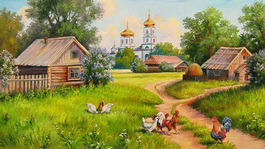Beautiful Farm, English Village HD wallpaper