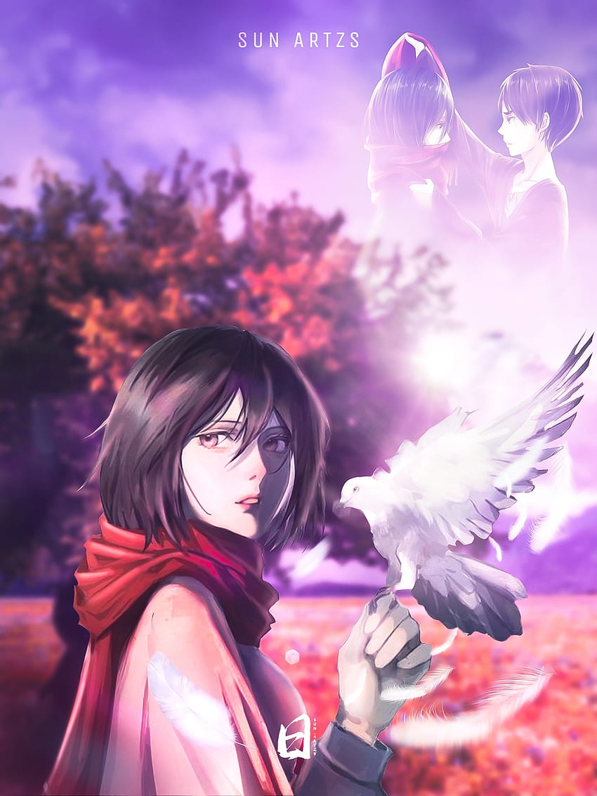 Mikasa e Bird, cielo, magenta Sfondo del telefono HD