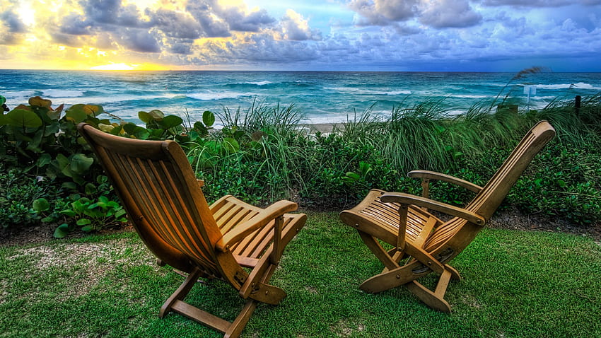 Beach Chairs High Dynamic Range Nature in jpg format for, Wood Chair HD wallpaper