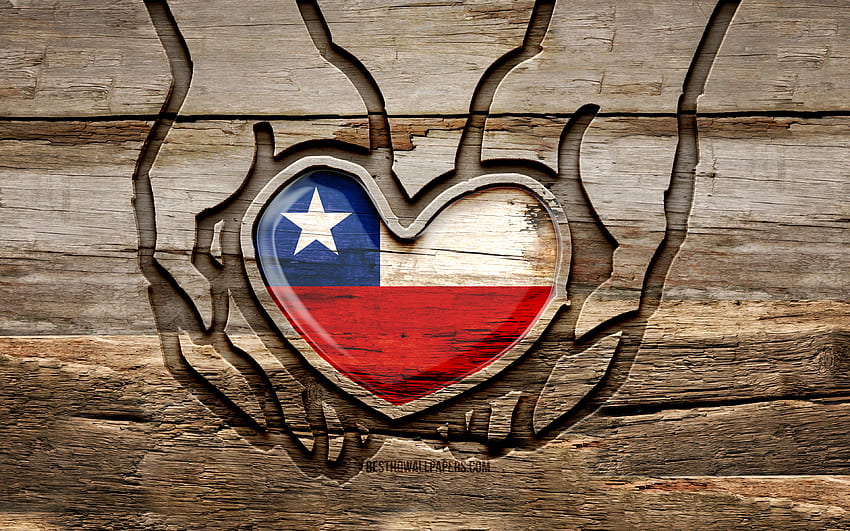 Kocham Chile, drewniane rzeźbione dłonie, dzień Chile, chilijska flaga, flaga Chile, Take care Chile, kreatywny, flaga Chile, flaga Chile w ręku, rzeźbienie w drewnie, kraje Ameryki Południowej, Chile Tapeta HD