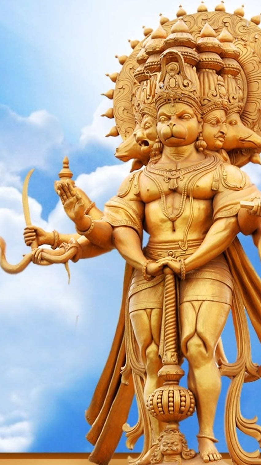 Download Hindu Deity Panchmukhi Hanuman With Moon Wallpaper | Wallpapers.com
