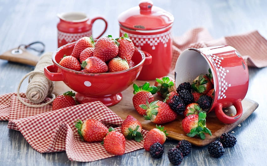Food, Strawberry, Tablewares, Berries, Blackberry, Service HD wallpaper