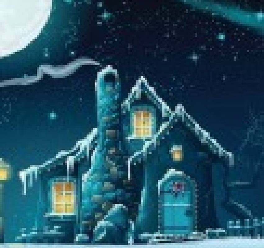 Winter mystic, night, winter, color, beautiful, creative, painting, moon, christmas, smoke, lovely HD wallpaper