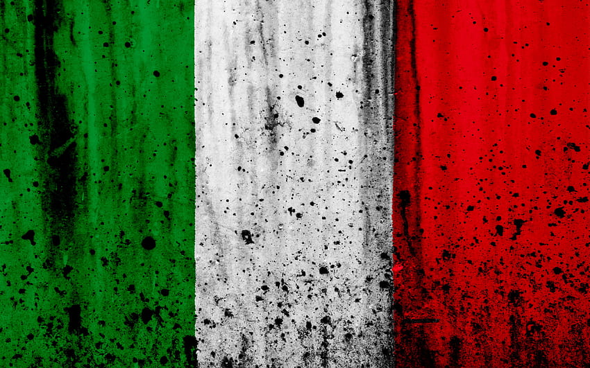 флаг на Италия, гръндж, каменна текстура, италианско знаме HD тапет