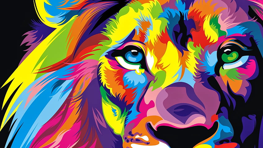 Пълно цветно лъвско произведение на изкуството Ultra - . Произведение на лъв, цветен лъв, на цветен лъв HD тапет