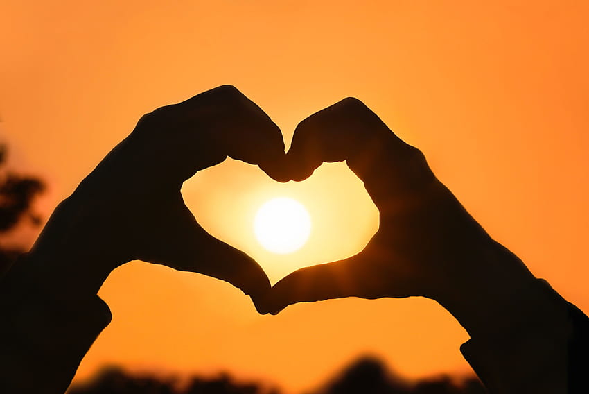 Sunset, Sun, Love, Hands, Heart, Fingers HD wallpaper