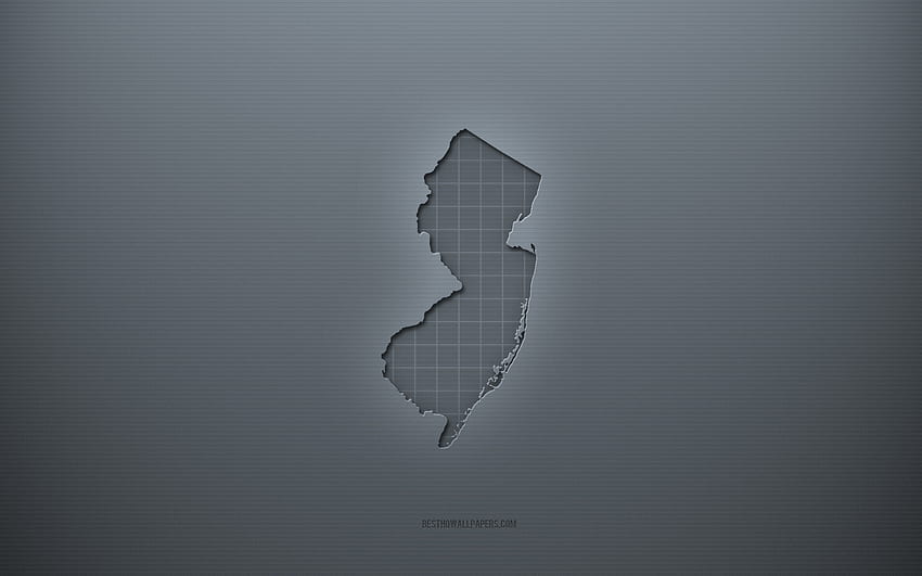 Карта на Ню Джърси, сив творчески фон, Ню Джърси, САЩ, текстура на сива хартия, американски щати, силует на карта на Ню Джърси, карта на Ню Джърси, сив фон, 3d карта на Ню Джърси HD тапет