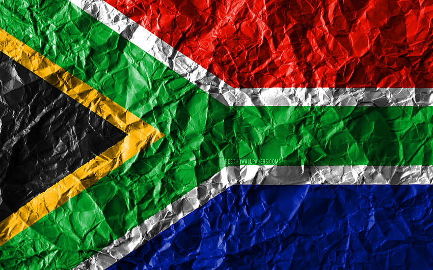 Bendera Afrika Selatan,, kertas kusut, negara-negara Afrika, kreatif, Bendera Afrika Selatan, simbol nasional, Afrika, bendera 3D Afrika Selatan, Afrika Selatan dengan resolusi. Kualitas Tinggi, Bendera Afrika Wallpaper HD