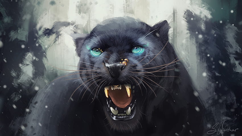 Black Panther, เสือดำ, ดำ, pisici, ศิลปะ, แฟนตาซี, แมวตัวใหญ่, ใบหน้า วอลล์เปเปอร์ HD