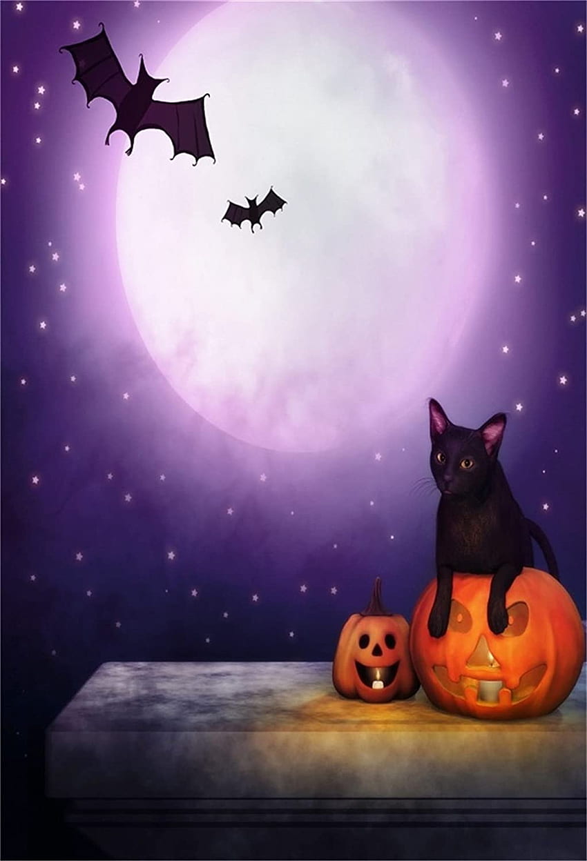 AOFOTO ft Halloween Background Grimace Pumpkin Black Cat Bats