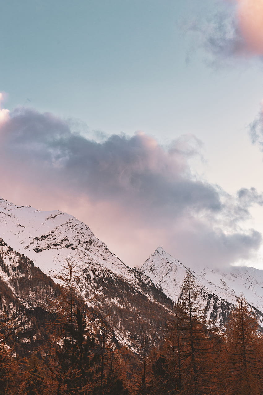 ธรรมชาติ ต้นไม้ ฤดูใบไม้ร่วง เมฆ อิตาลี ภูเขา จุดสุดยอด ด้านบน หิมะปกคลุม Snowbound วอลล์เปเปอร์โทรศัพท์ HD