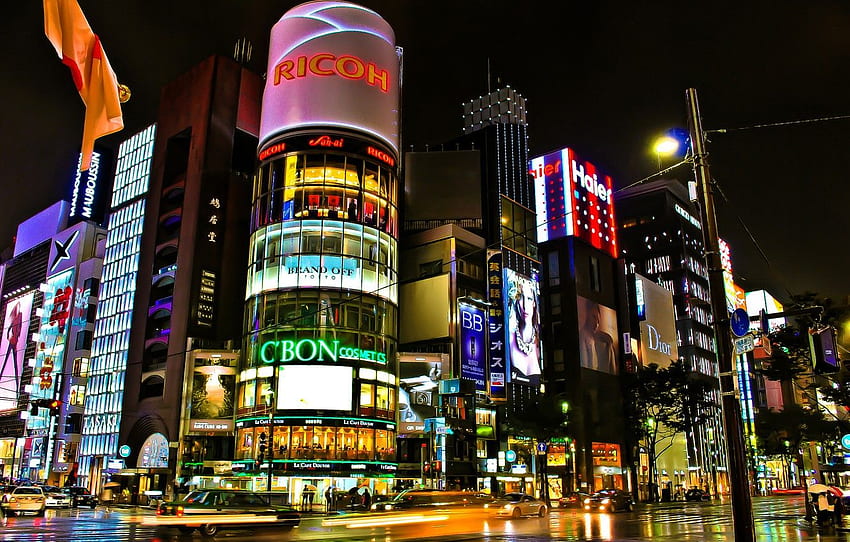 jalan, malam, kota, lampu, jalan, bangunan, kutipan, Jepang, Tokyo, persimpangan jalan, Tokyo, Jepang, toko untuk , bagian город - Wallpaper HD