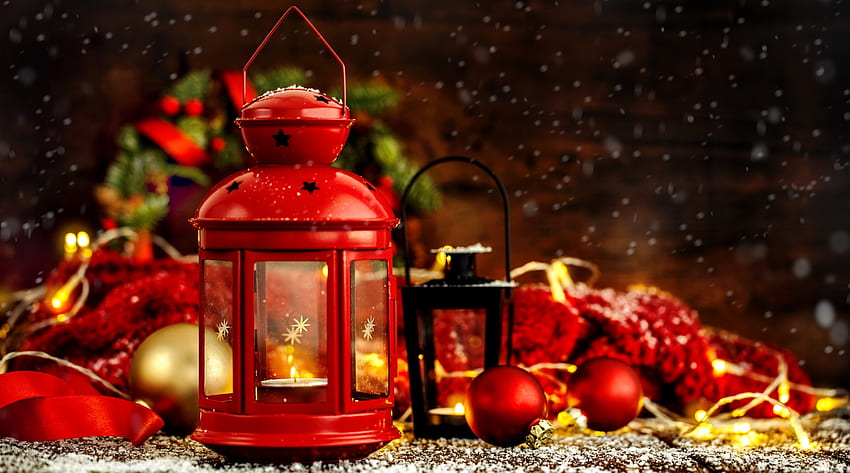 Christmas lantern, winter, holiday, decoration, christmas, lantern, arrangement HD wallpaper