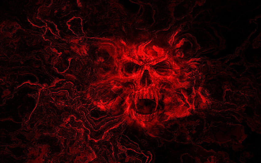 Red Skull, skull, fantasy, dark, red HD wallpaper