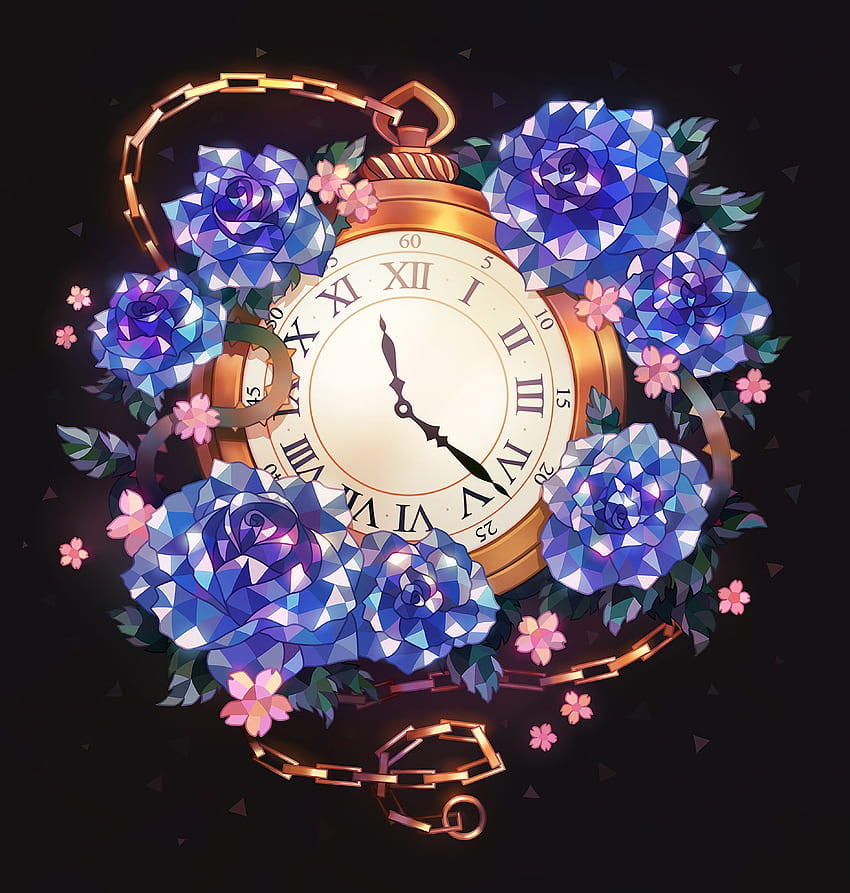 Flowers, Art, Clock, Chain, Pocket Watch HD phone wallpaper