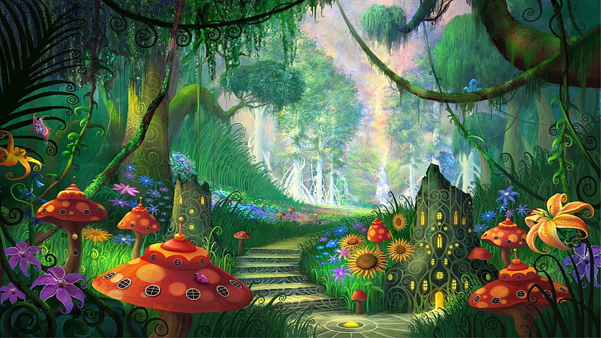 castle city forest waterfall fairy elf magical wallpaper background  Fairy  wallpaper Forest waterfall Forest fairy