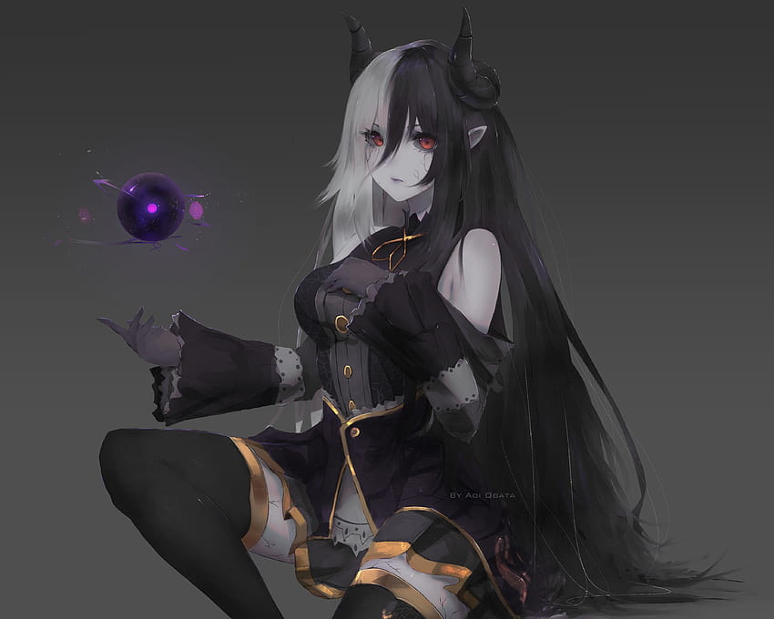 Devil, anime girl, magic, dark HD wallpaper