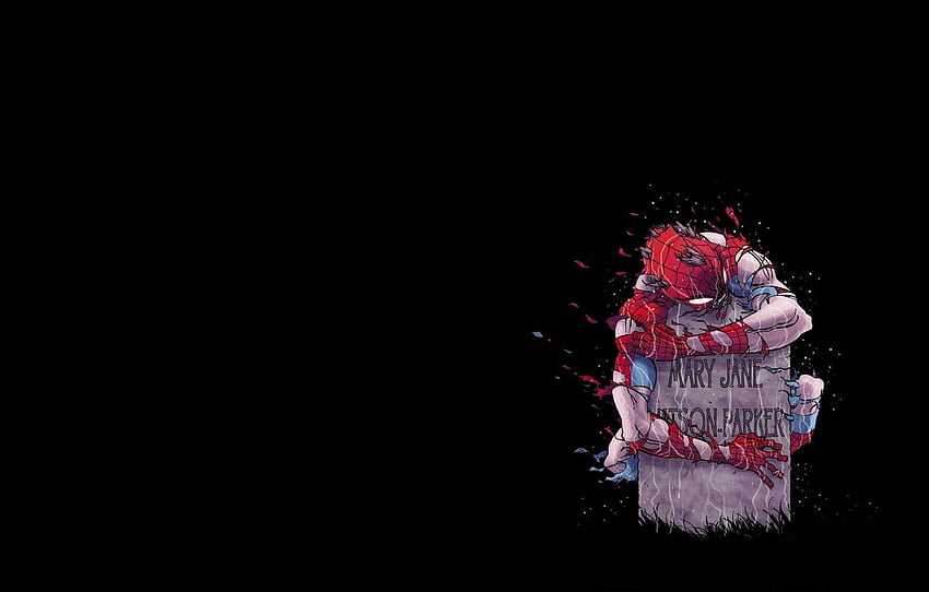 Sadness, Love, Sadness, Pain, Black Background, Grief, Marvel, Comic, Tombstone, Comics, Grave, Spider Man, Peter Parker, Spider Man, Suffering For , Section фантастика , Spider Man Sad HD wallpaper