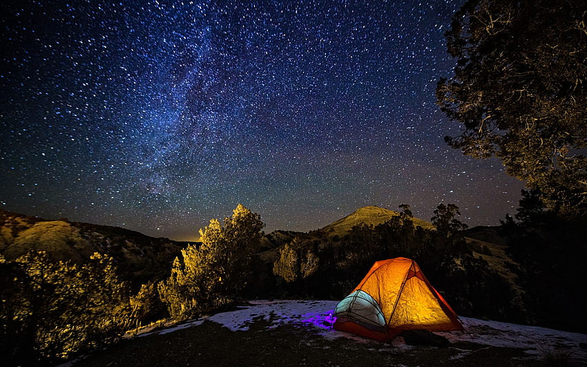 Camping, naturaleza, carpa, estrellas. fondo de pantalla