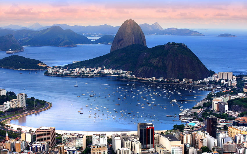 Rio de Janeiro, Brazil, mountains, beach, boats, panorama HD wallpaper