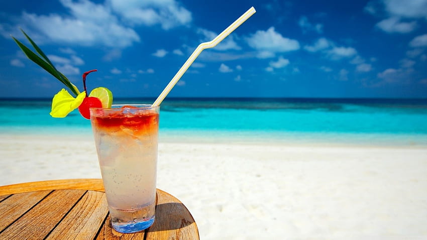 Cocktail tropical, île, graphie, tropical, été, cocktail, vacances, alcool, abstrait, boisson, océan Fond d'écran HD