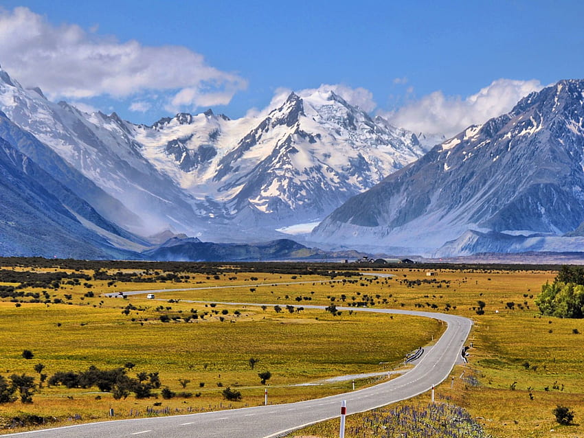 Mount Cook, New Zealand, beauty, nice, mountain, big, cool, clouds, sky, amazing, good HD wallpaper