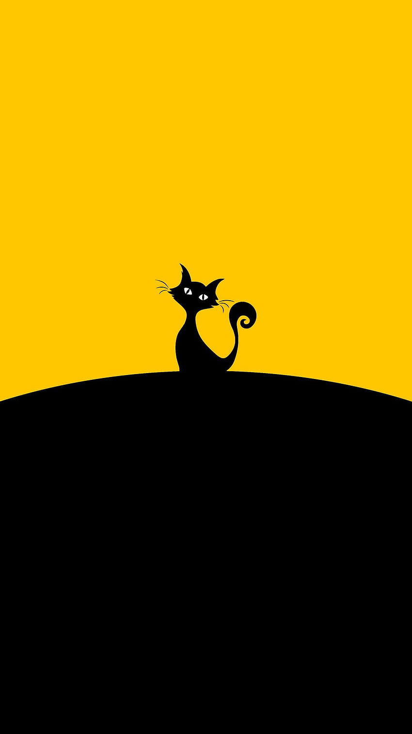 cat, silhouette, black, yellow HD phone wallpaper