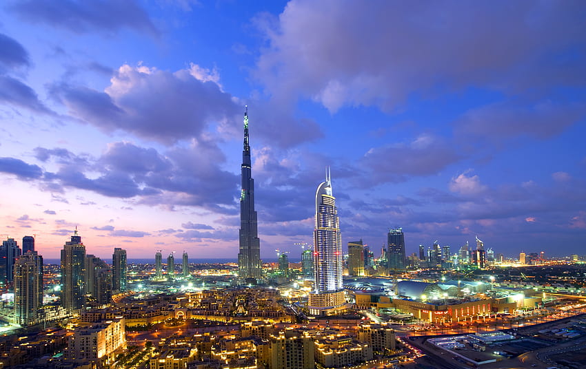 Lichter der Stadt, Städte, Gebäude, Ansicht von oben, Dubai, Panorama HD-Hintergrundbild