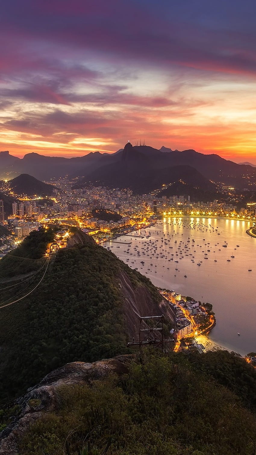 Río de Janeiro, paisaje urbano, Brasil, atardecer, edificios, cielo para iPhone 8, iPhone 7 Plus, iPhone 6+, Sony Xperia Z, HTC One, playa de Brasil fondo de pantalla del teléfono