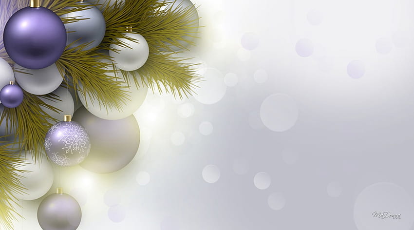 Lavender For Christmas, bokeh, winter, Feliz Navidad, spruce, fir, sophisticated, delicate, Christmas, lavender, decorations, greenery HD wallpaper