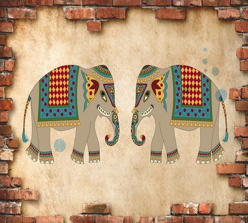 Dropshipping Custom Vintage Retro Nostalgic 3D Wall Brick Elephant Brick Wall Mural 3D Papel Para Pared. HD wallpaper