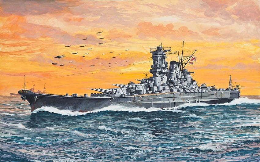 nave da guerra linea giappone flotta imperiale corazzata yamato ww2 art., Giappone seconda guerra mondiale Sfondo HD