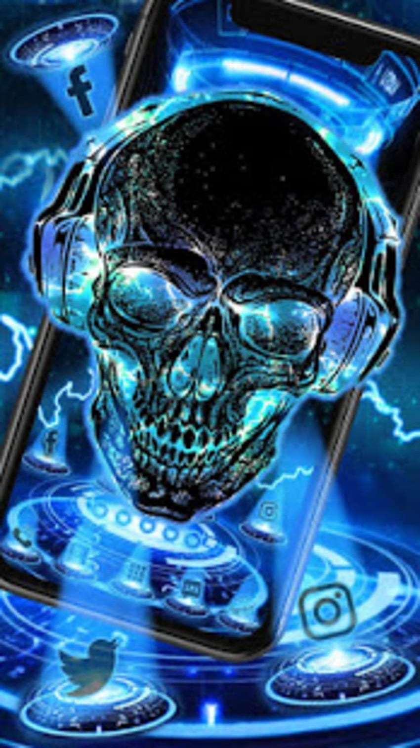 Neon Tech Kafatası Temaları 3D Simgesi - Android için Tema - HD telefon duvar kağıdı