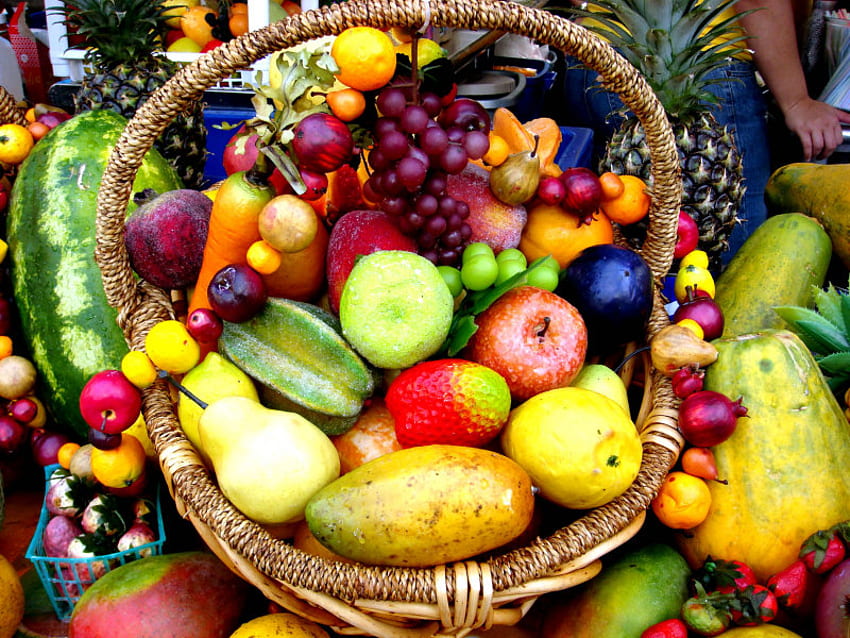 Fruits, basket, eat, fruit, apple, food HD wallpaper