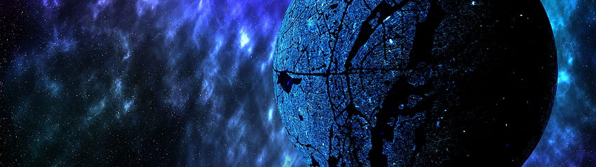 Planet, Universum, blauer Nebel, Sterne, Galaxie, 7680x2160 HD-Hintergrundbild