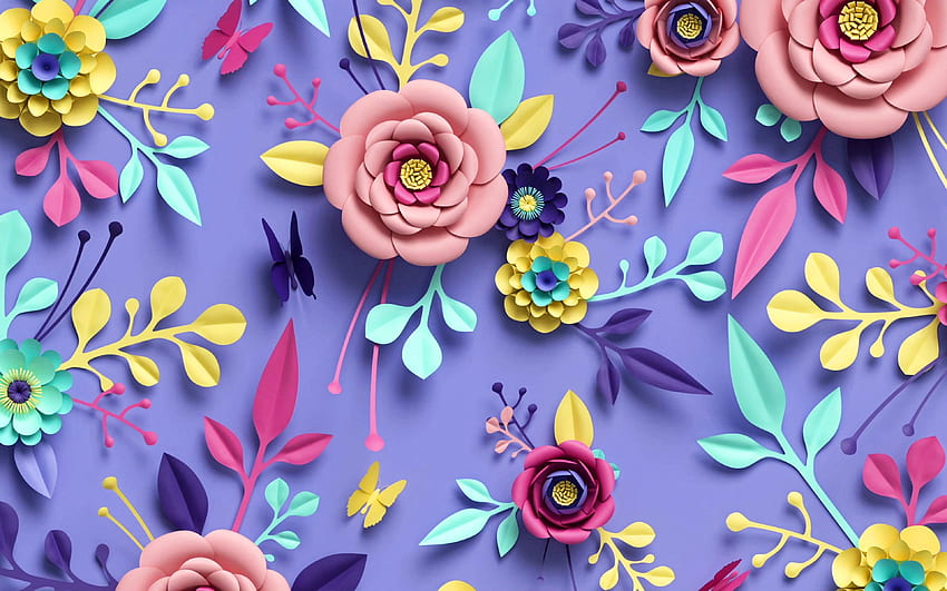 3D kwiatowy tło, 3D kwiaty, kreatywne, tło z kwiatami, 3D wzory kwiatów, kwiatowe wzory, kwiatowe tła Tapeta HD