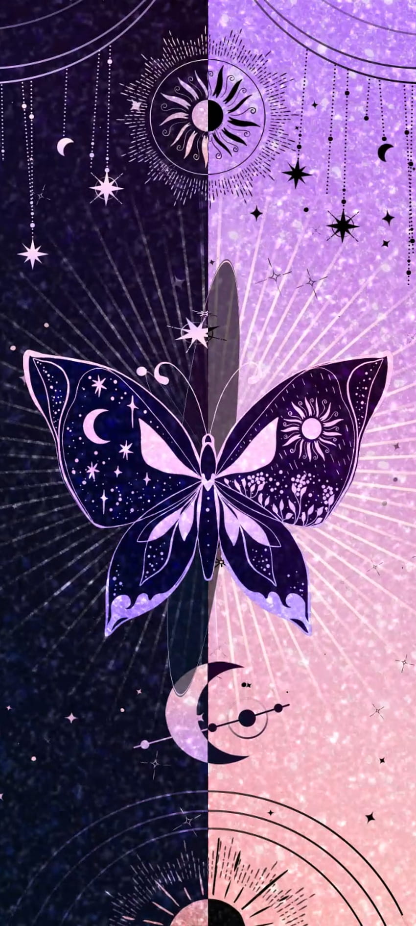 魔法の蝶、美しい、蛾と蝶、ピンク、青、惑星 HD電話の壁紙